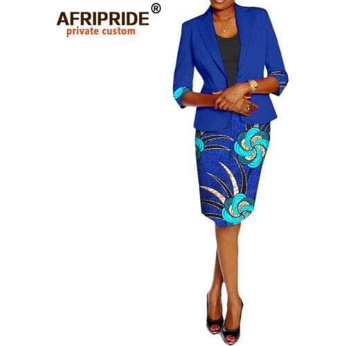 2020 african print office lady suit AFRIPRIDE private custom three quarter sleeve single button top+knee-length skirt A722660