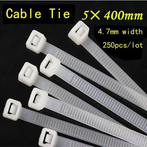 250PCS/lot 5*400mm White Black Nylon Cable Tie National Standard Office Organizer Garden Ties Factory directly
