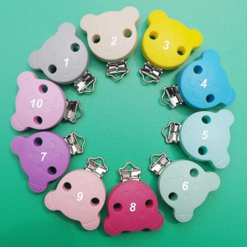 5PCS Silicone Teddy Bear Shape Pacifier/Suspender Clips Silicone Teething Beads Toy FDA Safety-Baby Dummy Teether Chain Clip