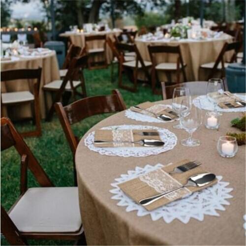 50Pcs Vintage Burlap Lace Tableware Pouch Packaging Fork & Knife Burlap Holder Cutlery Pocket Party Supplies