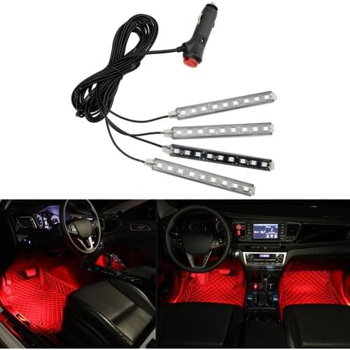Auto Decorative Lamp 9 LED 4 In 1 Car Interior Atmosphere Lights Dash Floor Foot Strip Lights Cigarette Lighter Adapter