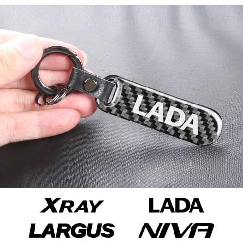 Car Keychain Carbon Fiber Buckle Key Fob Ring Holder For Lada Largus Xray Niva Bronto Logo Automobiles Styling Accessories Gifts