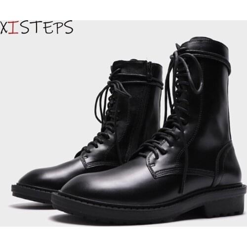 Martin Boots Womens British Style Round Toe Ankle Boots Women High Top Leather Boots 2020 Winter Zipper Ladies Heel Boots