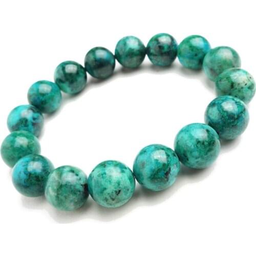 12.5mm Genuine Green Natural Chrysocolla Malachite Round Beads Bracelet Women Ladies Fashion Jewelry Stretch Charm Bracelet