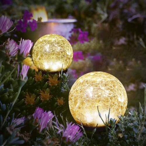 Solar Lights Garden Decorative Globe Ball Solar Lamp Outdoor Cracked Glass Jar Waterproof Lighting for Walkway Patio Yard Lawn