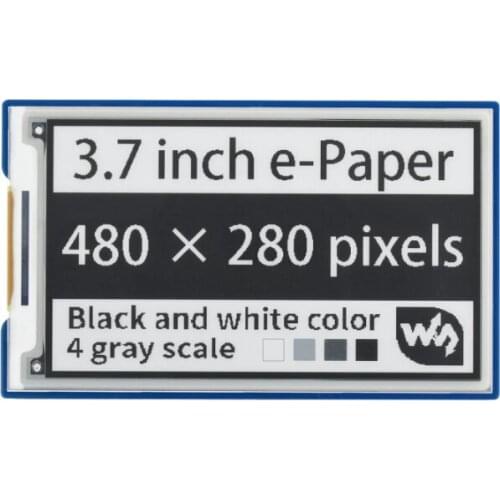Waveshare 3.7inch e-Paper e-Ink Display HAT For Raspberry Pi, 480*280, Black / White, 4 Grey Scales, SPI