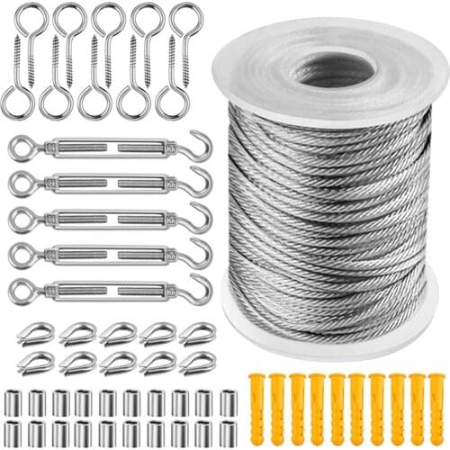 56PCS/Set 30 Meter Steel PVC Coated Flexible Wire Rope Soft Cable Transparent Stainless Steel Clothesline DiameterKit