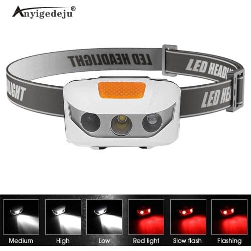 Mini Headlight AAA Battery Powered Red Light Flash White Headlamp XBD LED Head Light Torch Emergency Lantern For Night Fishing