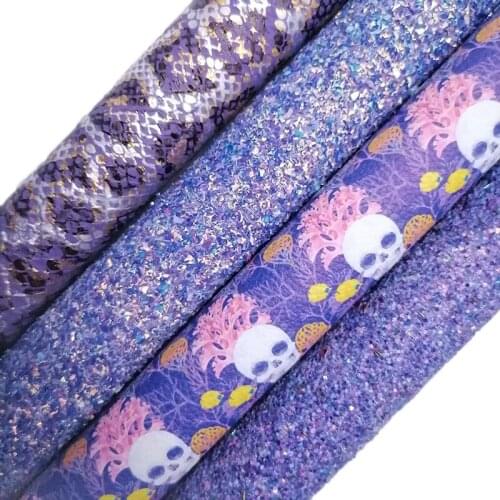 Blue Glitter leather, Skulls Leopard Printed synthetic leather Faux Leather Sheets For Bows Earrings DIY 21x29CM KM725
