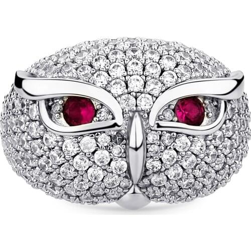 Hip Hop Hipster Mens Ring Personlized Owl Gemstone Zircon Skull Head 18k Real Gold Plating Ring Choker Ring For Uniex Gifts