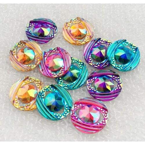 100pcs 18mm Round Resin Rhinestone Crystal Stone For DIY Wedding Decoration 2 holes stick strass buttons Mix mixed color