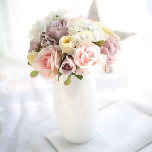 Artificial Mix Rose Hydrangea Flower Bouquet Home Decoration Wedding Products Hand Holding Floral Bouquet
