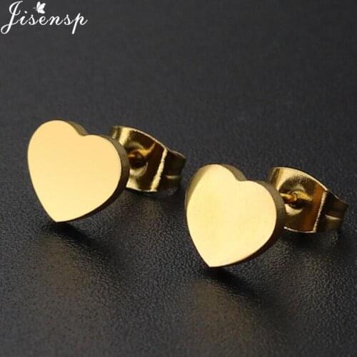 Jisensp Simple Romantic Peach Heart Stud Earrings Statement Jewelry for Women Geometric Stainless Steel Heart Earrings bijoux