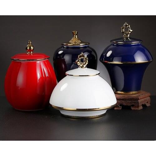 Ceramic Tea Caddy Large Storage Tank Decoration Accessories Sealed Jar Tea Caddies Food Finishing Tank Candy Jar Tea Organizer