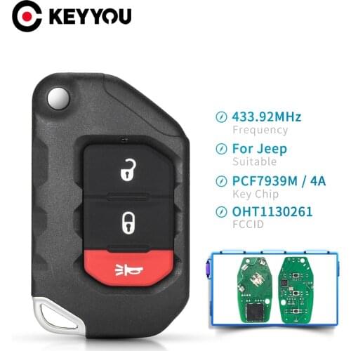 KEYYOU 433MHz PCF7939M 4A Chip FCC: OHT1130261 3/4 Buttons Smart Car Remote Control Key Fob For Jeep Wrangler JL 2018 2019 2020