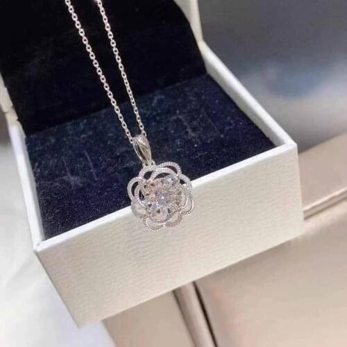 Classic Flower Diamond Pendant Real 925 Sterling Silver Charm Wedding Pendants Necklace For Women Bridal Party Choker Jewelry
