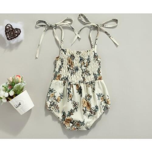 FOCUSNORM 0-12M Summer Baby Girls Rompers Floral Print Sleeveless Tie-up Sling Jumpsuit Outfits