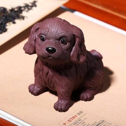 Cute Dog Statue Natural Purple Mud Tea Pet Handmade Zisha Sculpture Tea Tray Decor Boutique Teaware Accessories Souvenir As Gift