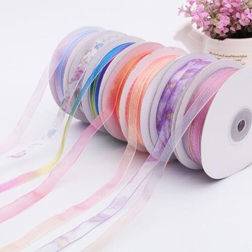 10yards/lot 10mm Colorful Gradient Symphony Organza Ribbon Pearl Yarn for DIY Crafts Gift Bouquet Wrapping Materials