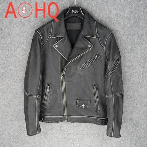 Men Jacket Heavy Coat Male Real Old Cowhide Leather Jackets 2021 Mens Clothing Motorcycle Clothes Ropa Hombre LXR497
