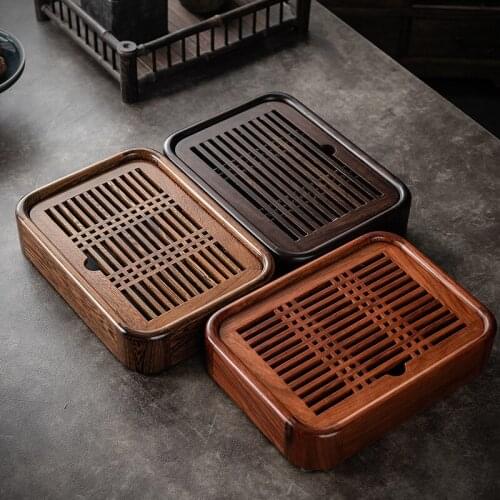 Solid Wood Small Tea Tray Ebony Rosewood Office Simple Water Storage Tea Table Dry Pour Tray Small Tea Pitcher Wood Tray