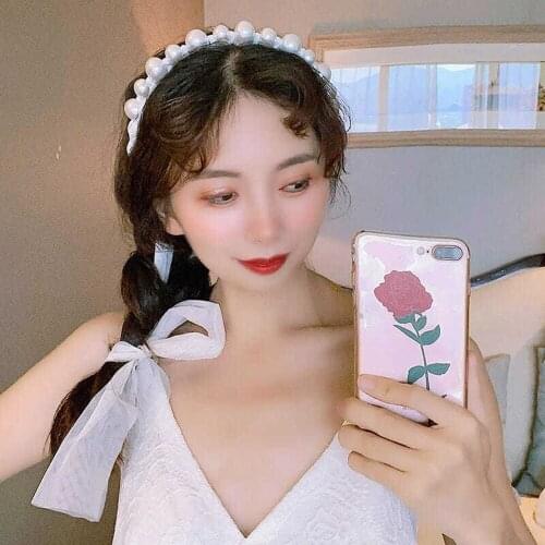 New pearl entangled embroidered lace bow tie band hair band headband hair styling hair accessories navy blue black pink