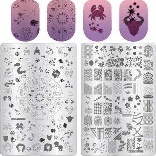 Nail Stamping Plates 12 Constellations Libra Flower Fujiman Pattern DIY Manicure Template Stencil Stamping Plate 9.5*14.5cm
