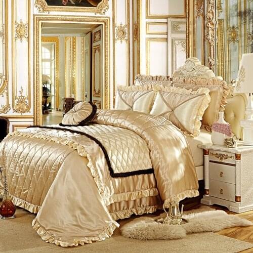 8Pcs Gold Bed Linen Euro Palace Bed Cover Double Bedspread Duvet Cover 220*240 Blanket Quilt