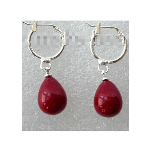 Stunning big 15mm red south sea shell pearl earrings Lovely Fine Nobility Ladys Womens Earrings