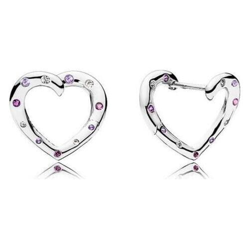925 Sterling Silver fashion Earring Bright Heart With Purple Crystal Stud Earring For Women Wedding Gift fashion Jewelry