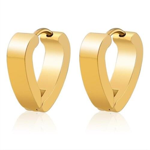 HE45 Titanium Unisex Hoop Earrings Heart Shape 316l Stainless Steel Earring Gold-color IP Plating No Fade Allergy Free