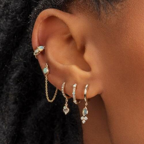 Minimal 925 Sterling Silver CZ White Fire Opal Stone Earring Delicate Dainty Multi Piercing Girl Women Jewelry