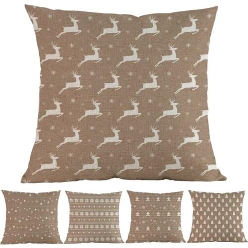 Light brown background Christmas Pattern Deer Tree X'mas deco hanger Throw PillowCase Home Sofa Holiday Decorative Cushion Cover