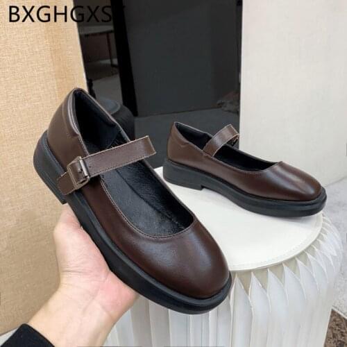 Mary jane shoes vintage low heel shoes fashion Comfortable genuine leather shoes women platform zapatos mujer casual buty damski