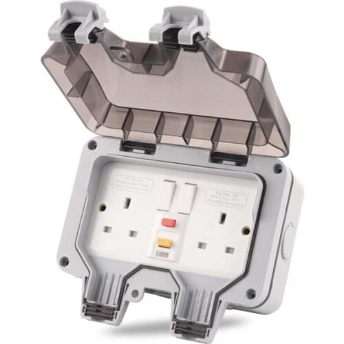IP66 UK Standard RCD TYPE Plug Power Double Outlet Panel SwitchWaterproof Outdoor Wall Socket With Switch For Home Garden 13A