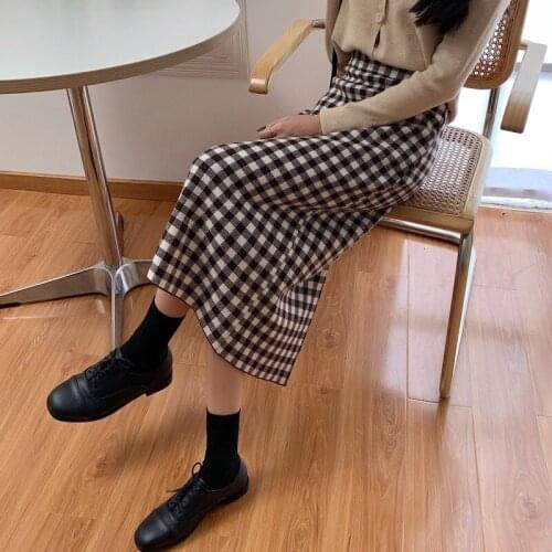 LMQ NEW Slim Plaid High Waist Midi-Long Pencil Skirts Women Streetwear Chic Vintage Stitching Cute Sweet Girls Casual Bottoms