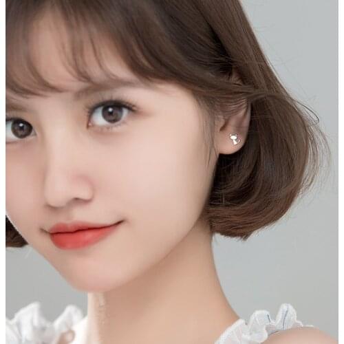 S925 silver jewelry with bohemian cute cat earrings small and simple shining girl birthday earrings
