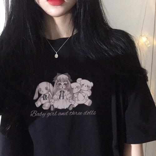 Gothic Black baby bear print loose short sleeve t-shirt top bf wind Harajuku womens T-shirts summer o-neck short sleeve tops