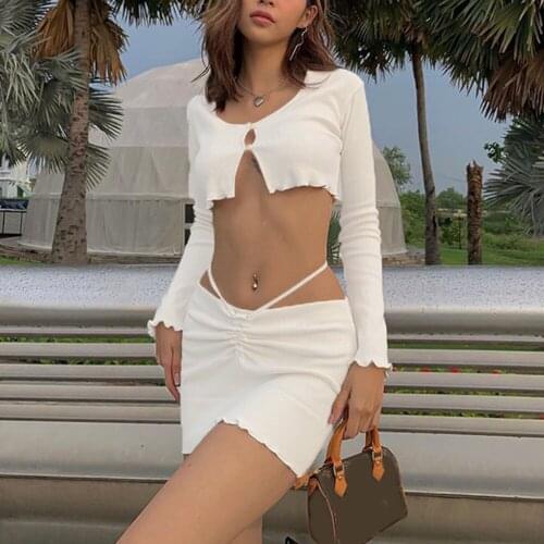 ZEBERY Bandage Crop Ruffles Backless Sexy 2Pcs Set Summer Dress Women Dropshipping Party Thread Beach Mini Ladies Robe Vestidos