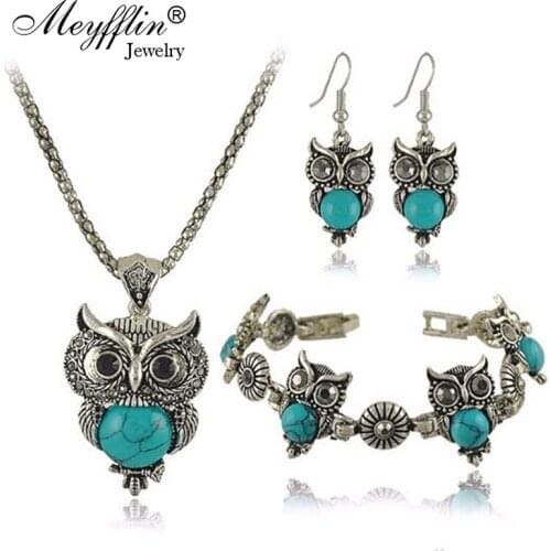 2020 Jewelry Set For Women Fashion Vintage Silver Color Owl Necklace Earrings Bracelet Set Bijoux Femme