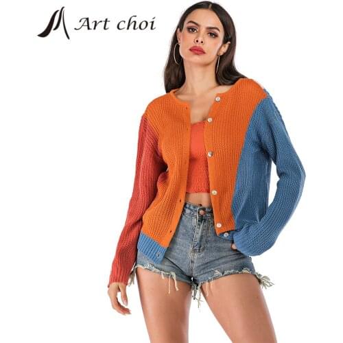Autumn Winter Cardigan Knitwear Splice Sweater Women Jumper Long Sleeve Knitted Ladies Outwear Female Coats Jacket Sueter Mujer