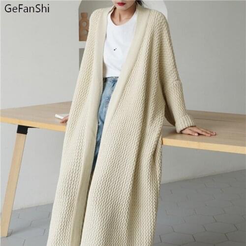 2021 Women Knitting Cardigans Sweater Fashion Autumn Winter V-Neck Long Sleeve Casual Solid Female Open Stitch Long Jacket Coat