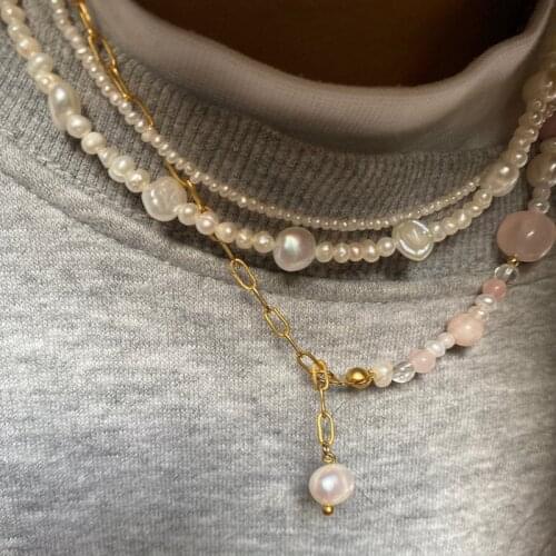 Handmade Jewelry Natural Pearl Mix And Match Natural Stone Stainless Steel Chain Ladies Necklace Women Exquisite Fashion Gifts