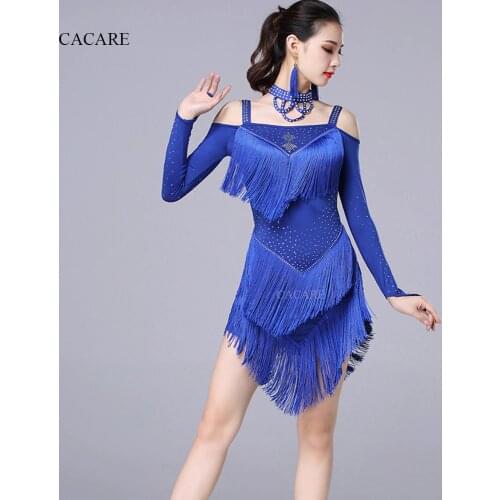 CACARE Latin Dance Dress Women Girls Latin Dance Competition Dresses Salsa Fringed Dress D0099 Rhinestones Tassels