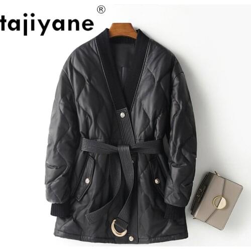 Winter Women Coat White Duck Down Jacket Woman Real Sheepskin Jackets Woman Leather Parkas Slim Mulher Jaqueta TN1213