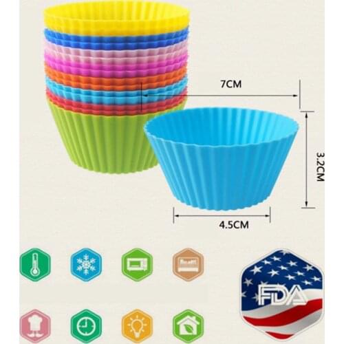 10 Pieces(1 Dozen) 7cm Mini Muffin Cup Round Silicone Cake Baking Molds Cupcake Pan Jelly Mould