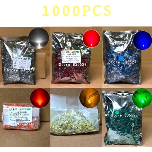 1000pcs/lot 3MM in the color Arbitrary selection White / Orange / Green / Red / Blue / Yellow LED light emitting diode F3 DIP