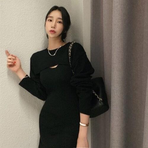 2021 Autumn Ladies Maxi Slit Dress Elegant Women 2 Piece Set Dress Long Sleeve Solid Color Bodycon Vestidos