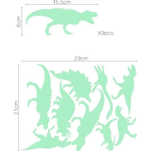 3210 15.5cm*6cm*6pcs dinosaur Luminous generation finely carved removable wall stickers for stylish childrens room