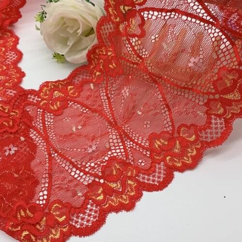 3y/lot 17cm Red elastic Lace with white flower and yellow accent skirt hem underwear sewing craft DIY apparel Fabrics